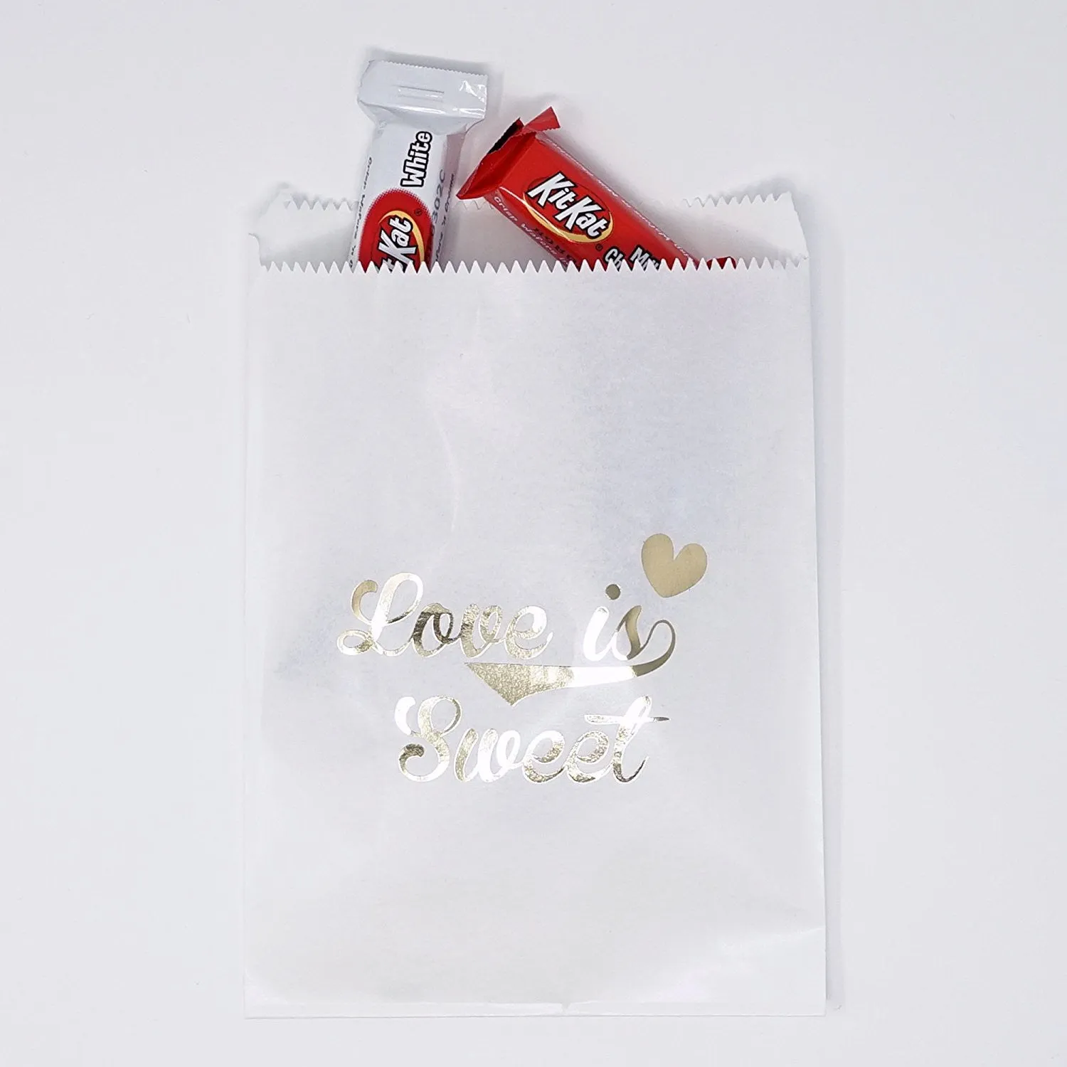 White and Gold Love is Sweet Paper Treat Favor Bags 5x7 Gift Bags - 48 count