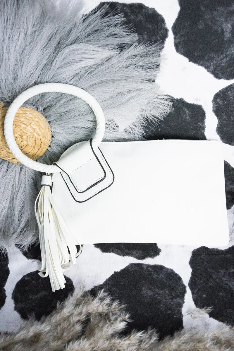 White Faux Leather Bangle Clutch