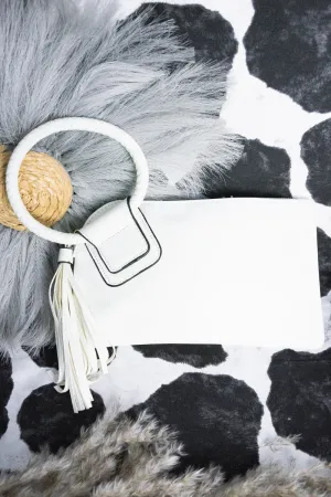 White Faux Leather Bangle Clutch