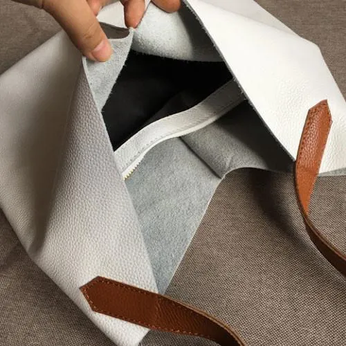 White Slouchy Leather Tote for Women Best Leather Tote Handbags White Leather Tote Bag Women's