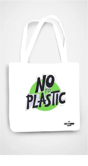 White Tote Bag with Zipper – "No to Plastic" Edition