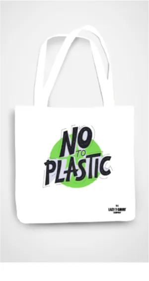 White Tote Bag with Zipper – "No to Plastic" Edition