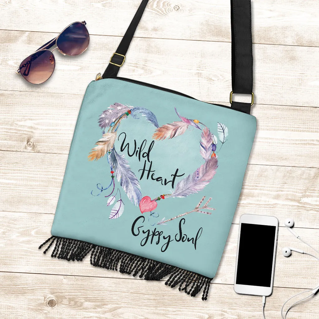 Wild Heart Gypsy Soul Boho Fringe Purse Crossbody Canvas Shoulder Bag