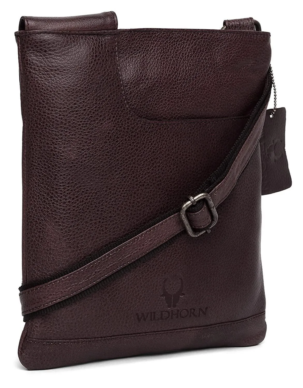 WILDHORN® Leather 8.5 inch Sling Messenger Bag for Men I Multipurpose Crossbody Bag I Travel Bag with Adjustable Strap I Utility Bag I DIMENSION : L-8.5 inch W-0.5 inch H-10.3 inch (Tan Nappa)