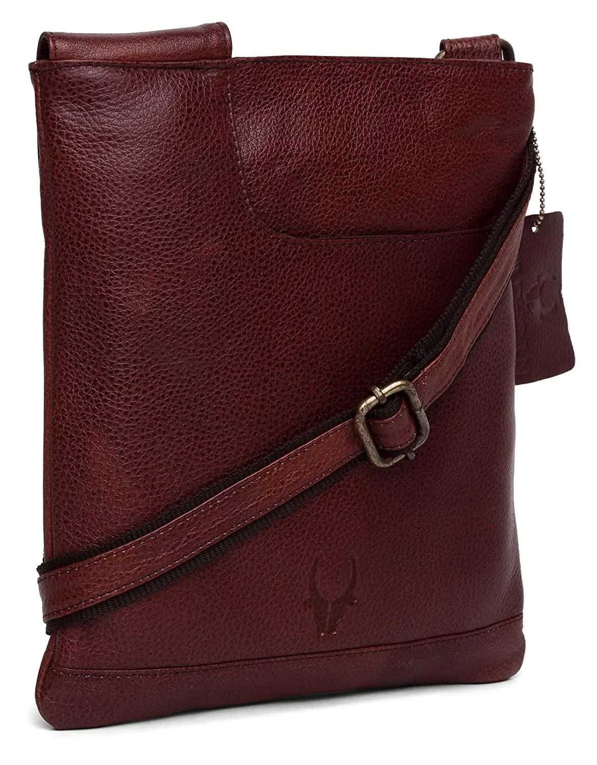 WILDHORN® Leather 8.5 inch Sling Messenger Bag for Men I Multipurpose Crossbody Bag I Travel Bag with Adjustable Strap I Utility Bag I DIMENSION : L-8.5 inch W-0.5 inch H-10.3 inch (Tan Nappa)