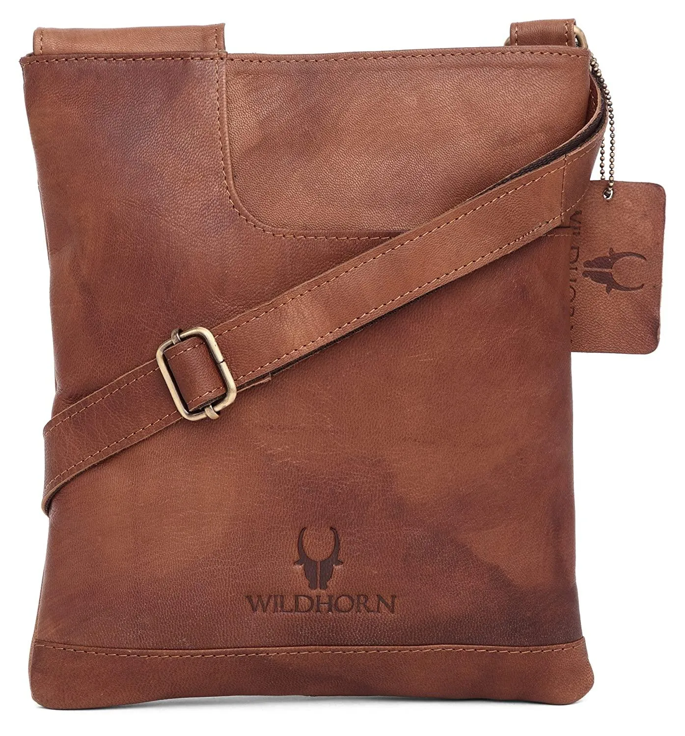 WILDHORN® Leather 8.5 inch Sling Messenger Bag for Men I Multipurpose Crossbody Bag I Travel Bag with Adjustable Strap I Utility Bag I DIMENSION : L-8.5 inch W-0.5 inch H-10.3 inch (Tan Nappa)