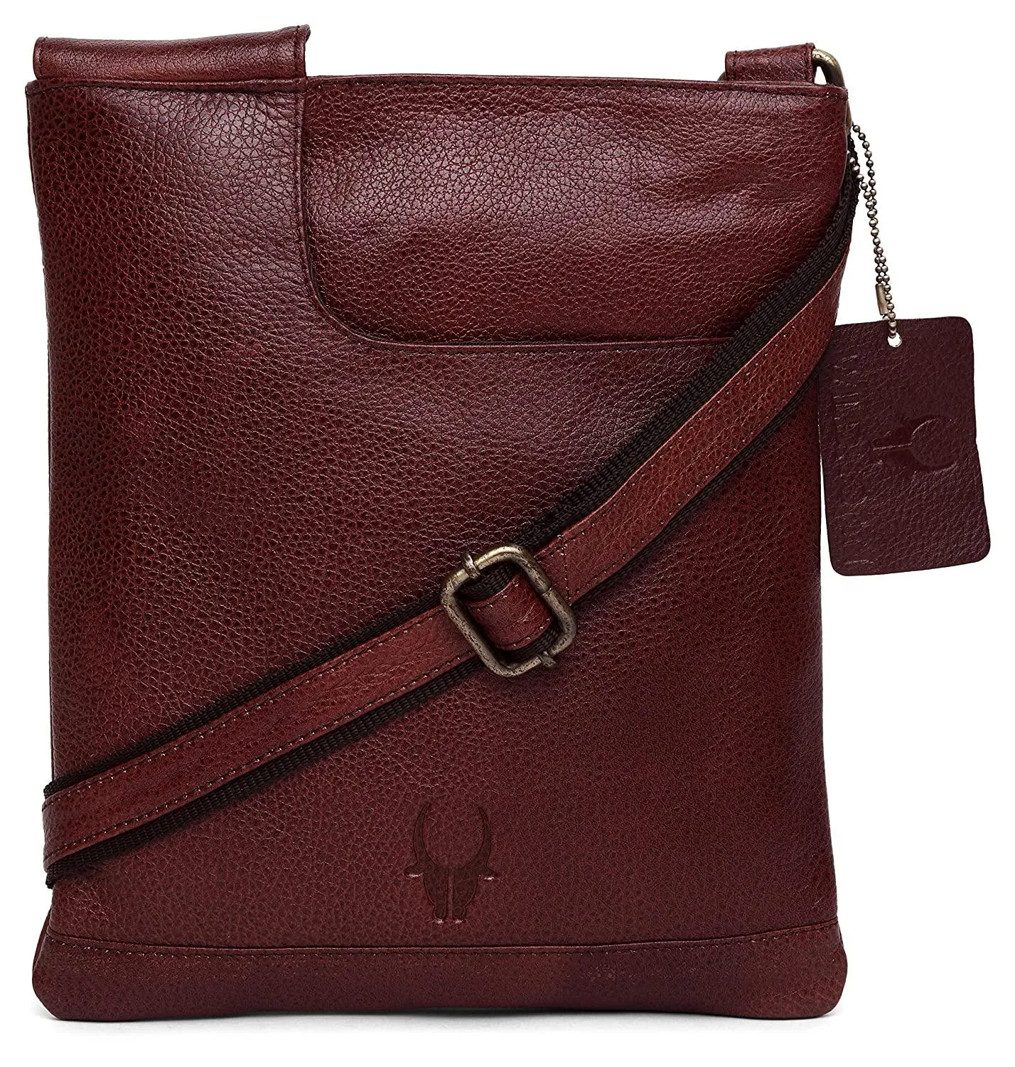 WILDHORN® Leather 8.5 inch Sling Messenger Bag for Men I Multipurpose Crossbody Bag I Travel Bag with Adjustable Strap I Utility Bag I DIMENSION : L-8.5 inch W-0.5 inch H-10.3 inch (Tan Nappa)