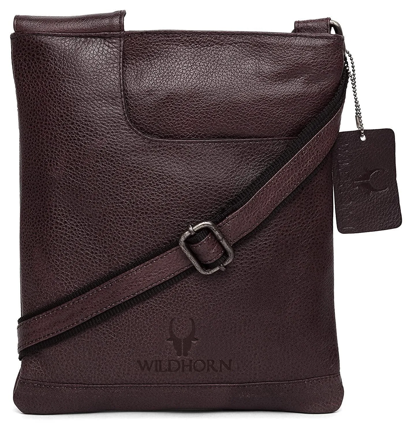 WILDHORN® Leather 8.5 inch Sling Messenger Bag for Men I Multipurpose Crossbody Bag I Travel Bag with Adjustable Strap I Utility Bag I DIMENSION : L-8.5 inch W-0.5 inch H-10.3 inch (Tan Nappa)