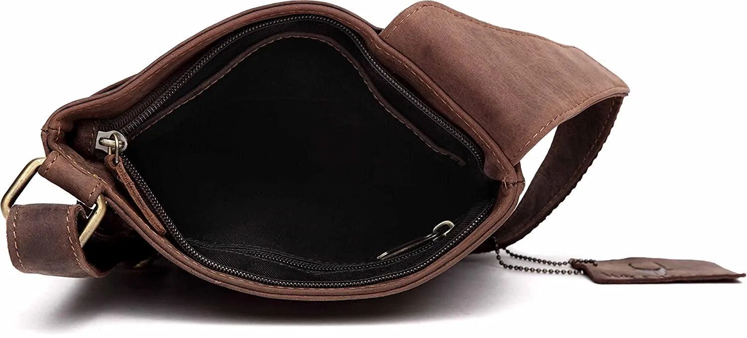 WILDHORN® Leather 8.5 inch Sling Messenger Bag for Men I Multipurpose Crossbody Bag I Travel Bag with Adjustable Strap I Utility Bag I DIMENSION : L-8.5 inch W-0.5 inch H-10.3 inch (Tan Nappa)