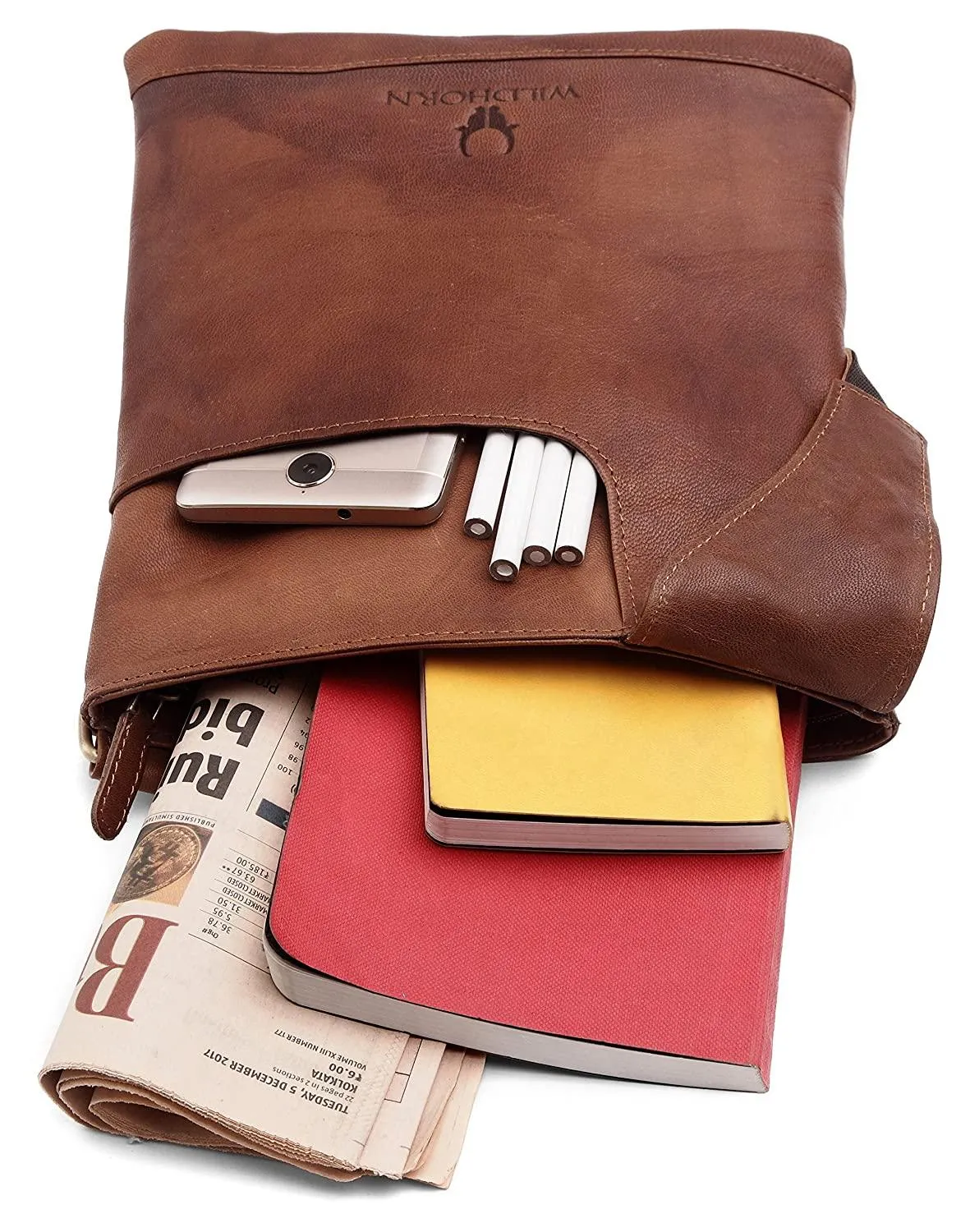 WILDHORN® Leather 8.5 inch Sling Messenger Bag for Men I Multipurpose Crossbody Bag I Travel Bag with Adjustable Strap I Utility Bag I DIMENSION : L-8.5 inch W-0.5 inch H-10.3 inch (Tan Nappa)