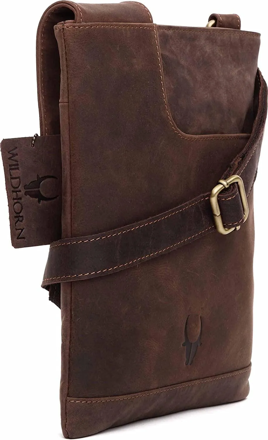 WILDHORN® Leather 8.5 inch Sling Messenger Bag for Men I Multipurpose Crossbody Bag I Travel Bag with Adjustable Strap I Utility Bag I DIMENSION : L-8.5 inch W-0.5 inch H-10.3 inch (Tan Nappa)