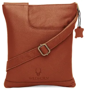 WILDHORN® Leather 8.5 inch Sling Messenger Bag for Men I Multipurpose Crossbody Bag I Travel Bag with Adjustable Strap I Utility Bag I DIMENSION : L-8.5 inch W-0.5 inch H-10.3 inch (Tan Nappa)