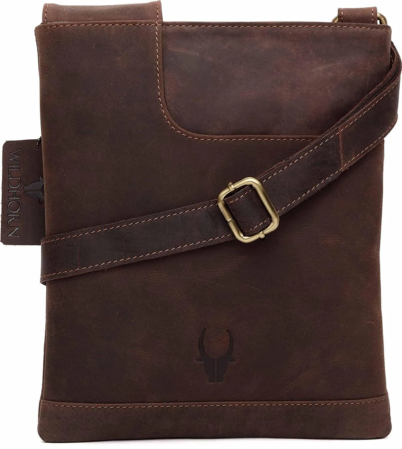 WILDHORN® Leather 8.5 inch Sling Messenger Bag for Men I Multipurpose Crossbody Bag I Travel Bag with Adjustable Strap I Utility Bag I DIMENSION : L-8.5 inch W-0.5 inch H-10.3 inch (Tan Nappa)