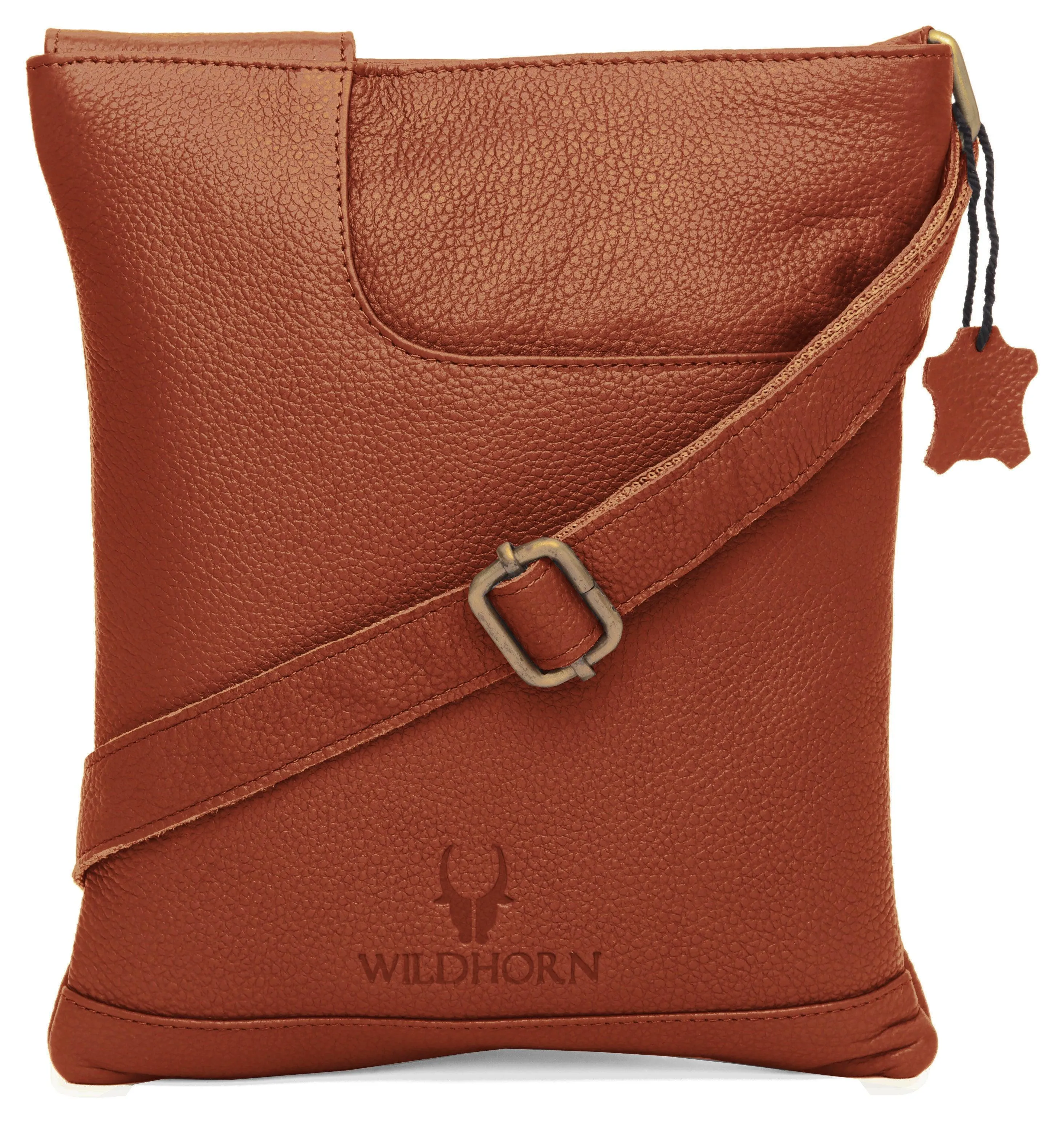 WILDHORN® Leather 8.5 inch Sling Messenger Bag for Men I Multipurpose Crossbody Bag I Travel Bag with Adjustable Strap I Utility Bag I DIMENSION : L-8.5 inch W-0.5 inch H-10.3 inch (Tan Nappa)