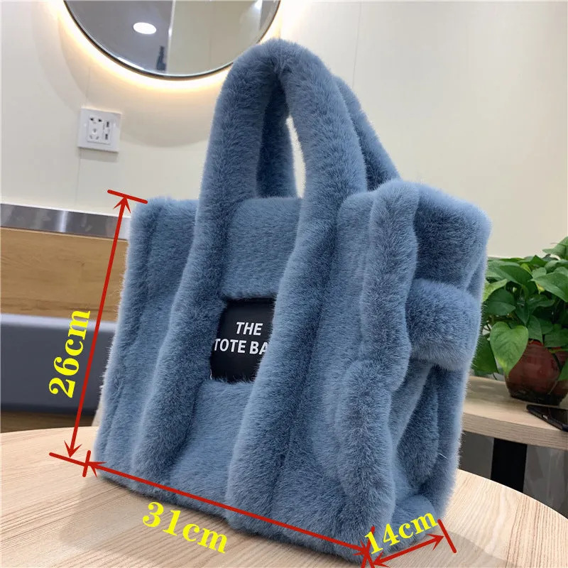 Women's Autumn Winter Cute Shearling Tote Handbags