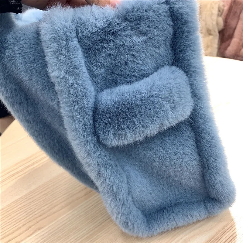 Women's Autumn Winter Cute Shearling Tote Handbags