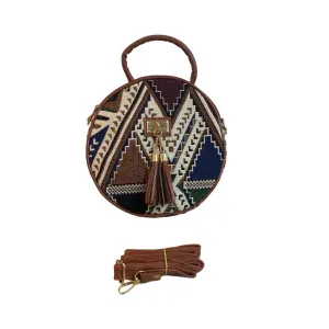 Women's Brown Native Aztec Print Woven Crossbody Bag Sz S