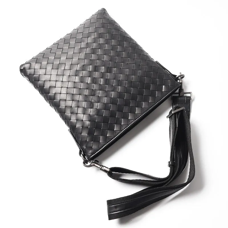 Woven Leather Black Sling Bag