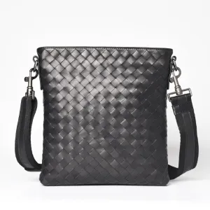 Woven Leather Black Sling Bag