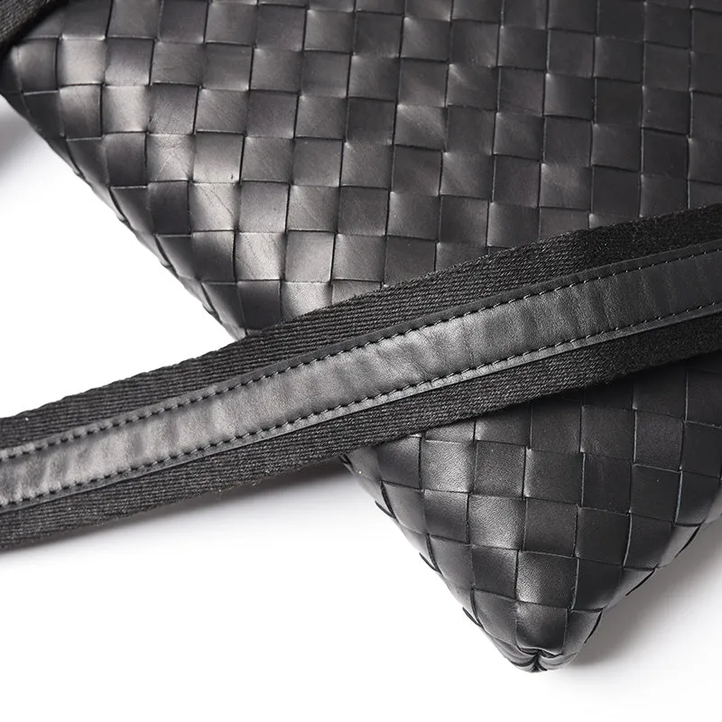 Woven Leather Black Sling Bag