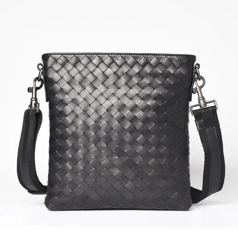 Woven Leather Black Sling Bag