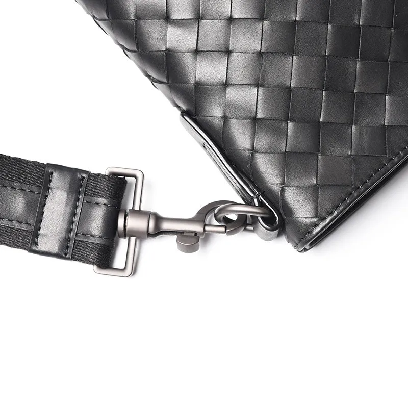 Woven Leather Black Sling Bag