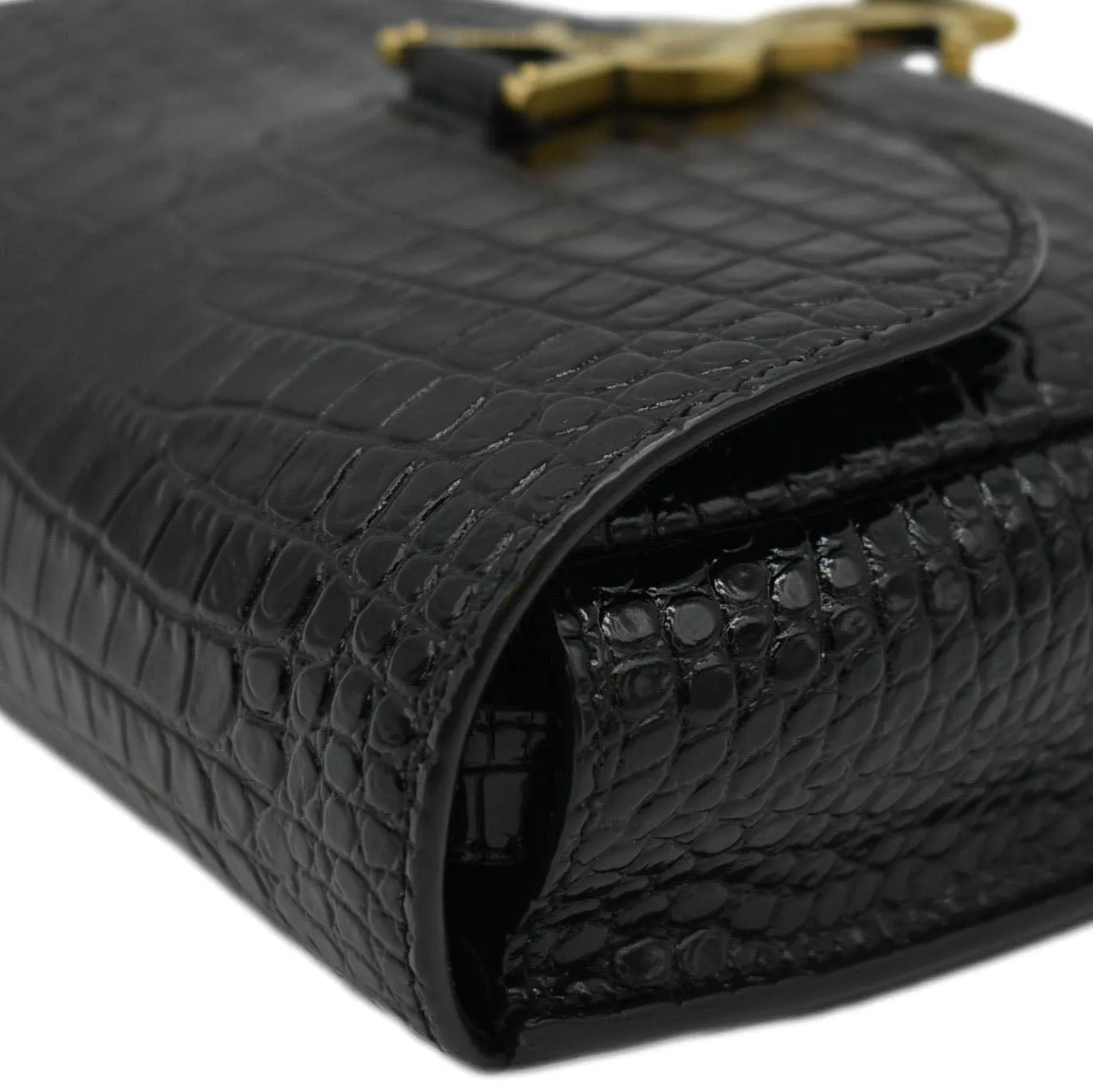 YVES SAINT LAURENT Kaia Small  Embossed Leather Satchel Bag Black