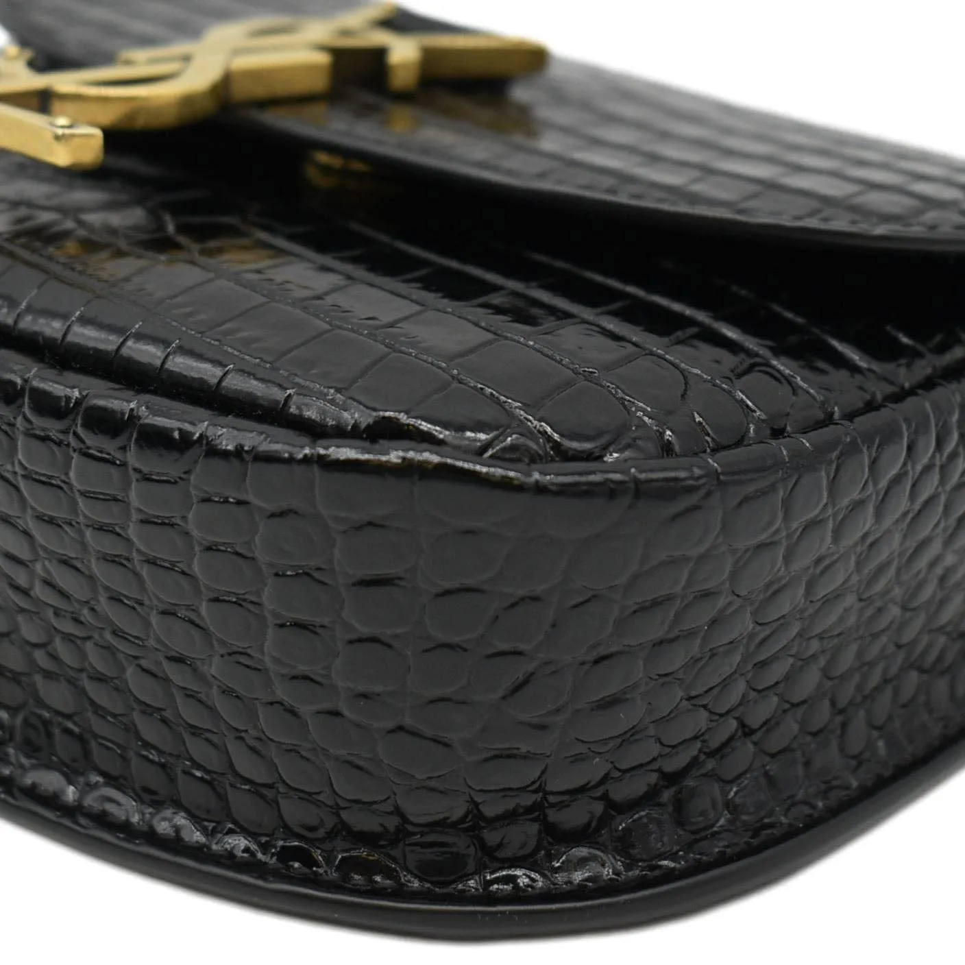 YVES SAINT LAURENT Kaia Small  Embossed Leather Satchel Bag Black